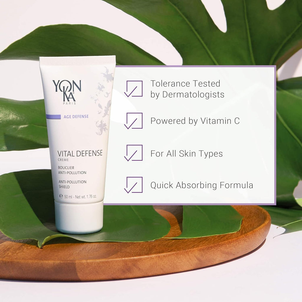 Yonka Paris Vital Defense Day Cream - Pollution Protection Vitamin C Moisturizer | All Skin Types | 84% Natural Ingredients