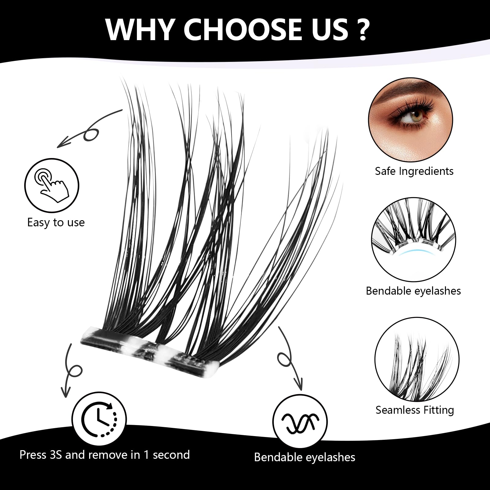 Wispy Lash Clusters Kit, 90 Pcs Individual Eyelash Clusters (8-16mm) - DIY Lash Extension Kit with Lash Glue, Sealant & Tweezers, Natural Fluffy Fake Lashes for Home Use, Beginners Friendly