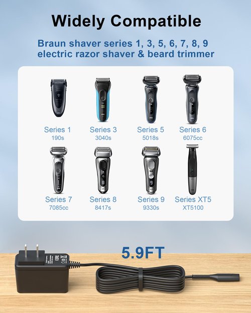 FGIEU 12V Shaver Charger for Braun Series 7 9 3 5 1 XT5 Electric Razor 3040s 340s 9385cc 370 720 760cc 790cc 720s-4 7865cc 9090cc 9330s 5018s 7020s 9095cc 3350cc-4 390cc for Braun Wall Charger