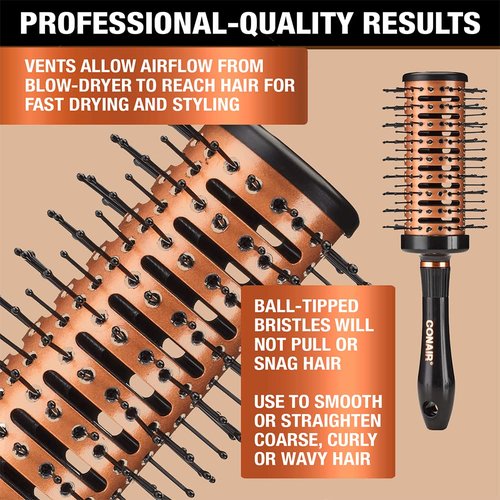 Conair Vented Copper Collection Round Brush - Quick-Dry Styling Tool for Effortless Blowouts