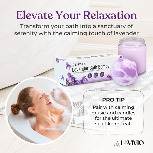 Lavender Bath Bombs by [Brand Name] - Mega Foaming & Moisturizing with Shea Butter - 3 x 100g Gift Set for Stress Relief