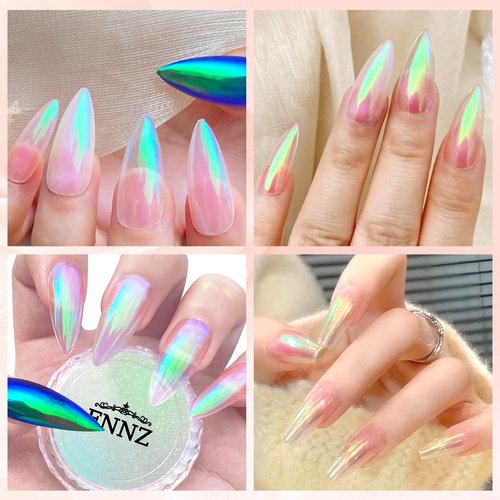 FNNZ Unicorn Chrome Nail Powder, Aurora Unichrome Mermaid Aurora Pigment Pearlescent Nail Art Glitter Dust Decoration for Home DIY Salon Manicure - Ocean Glimmer