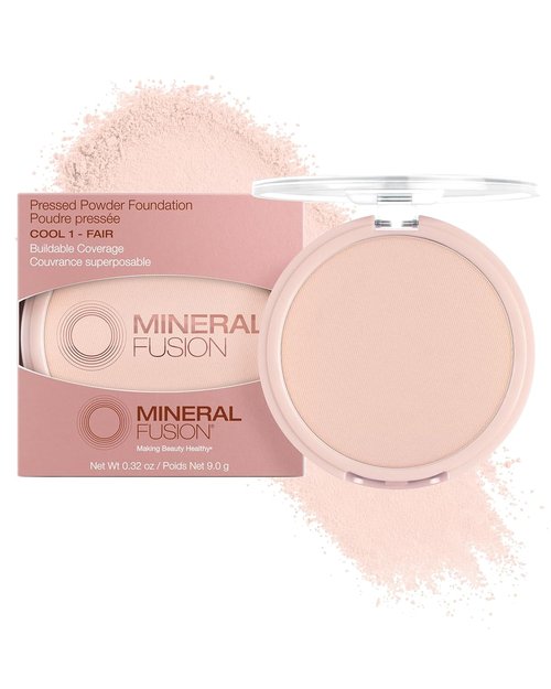 Mineral Fusion Pressed Powder Foundation - Matte Finish for Fair Skin with Pink/Red Undertones | Talc-Free, Vegan, Hypoallergenic (Cool 1)