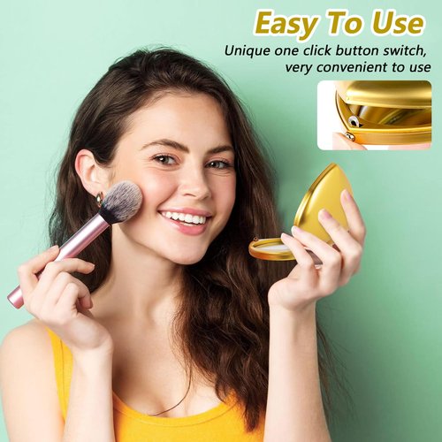 EYIWEITING Mini Heart Compact Mirror,Compact and Beautiful, Portable 1X/2X Magnifier, Sturdy, Perfect for Gifts (Pearl Gold)