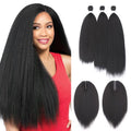 HANNE Kinky Straight Bundles with Lace Closure Yaki Long Straight Hair Bundle for Black Women Heat Resistant 3 Bundles with Closure Hair Extensions (18 20 22 Black)