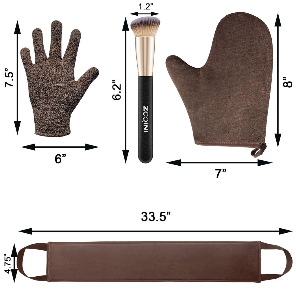 ZOQINI Self Tanning Mitt Kit, Velvety Soft Tanner Mitt and Back Tanning Applicator, Exfoliating Glove, Angled Face Tanner Brush for Sunless Tanning Oil Lotion Mousse Gel (4 Pack Bronze, Boxed)