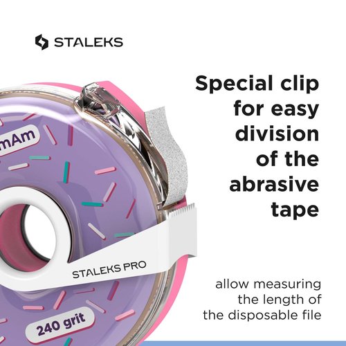 Staleks Pro Disposable White Abrasive Tape papmAm Expert – 240 Grit – 7m Roll in Plastic Case – Glueless Replaceable Abrasive – Professional Nail Polishing – Manicure & Pedicure