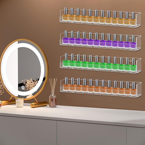 Cerpourt 4 Pack Nail Polish Rack Wall Mounted Shelf, Clear Acrylic Nail Polish Organizer Display,Clear Nail Polish Wall Rack Nail Supplies for Nail Techs