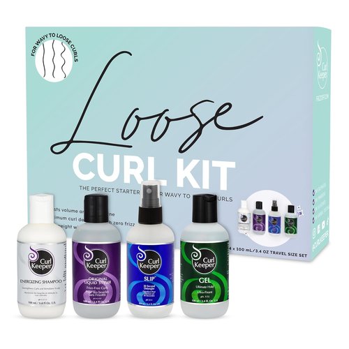 Curl Keeper Loose Curl Starter Kit - Travel Size Set for Wavy Hair | Original Liquid Styler, Energizing Shampoo, Slip Detangler & Hold Gel for Maximum Curl Definition
