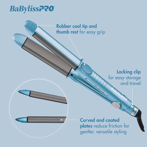 BaBylissPRO Nano Titanium Flat Iron - 1" Curved Styler for Professional Results on All Hair Types