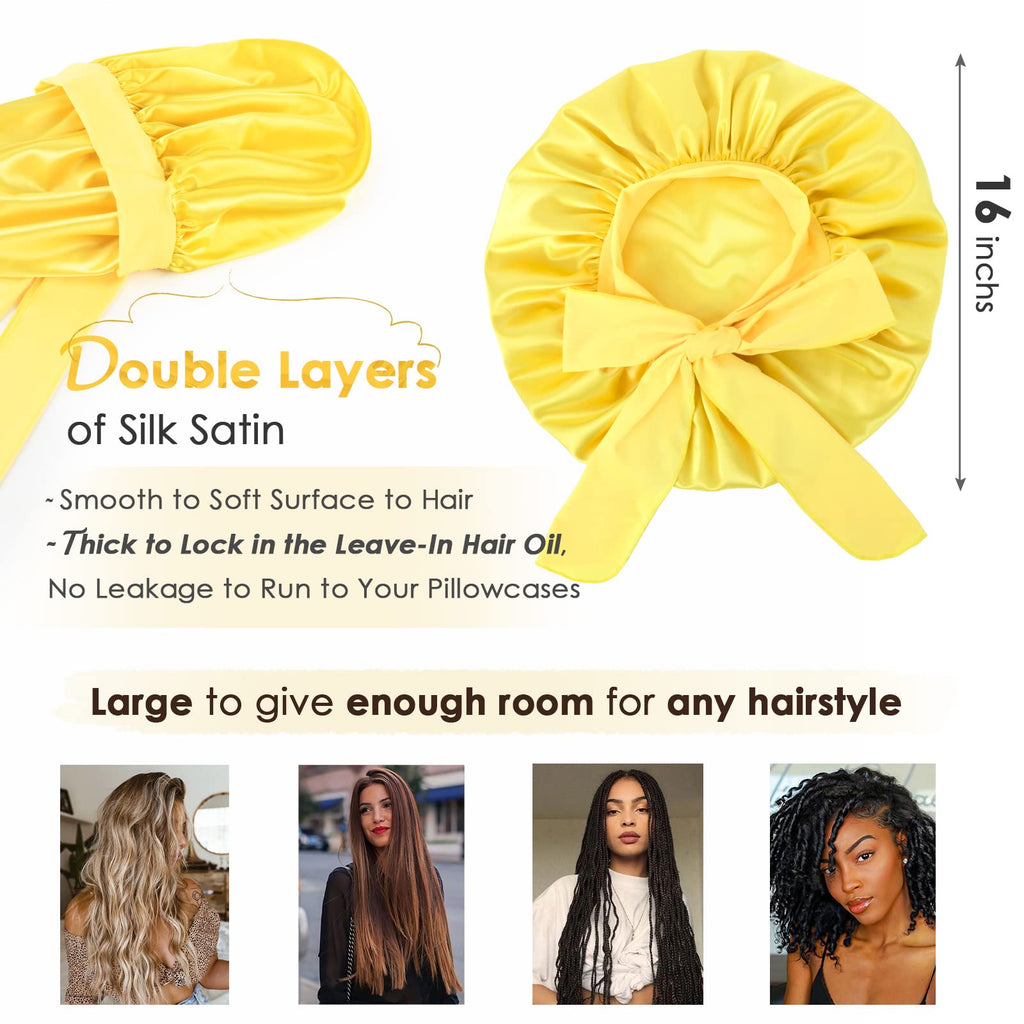 YANIBEST Adjustable Satin Bonnet for Sleeping Women Double Layer Hair Bonnet Reduce Friction Prevent Frizz Natural Curly Hair