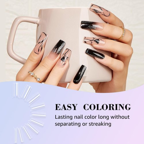 LIONVISON 500PCS No C Curve Nail Tips, Long Square 10 Sizes Half Cover Straight Square French Clear Fake Nail Tips for Acrylic Nails Professional for Nail Art Salon