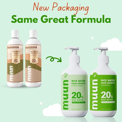 Muun Rice Water Shampoo & Conditioner Set - Hair Growth & Regrowth Formula with Biotin, Keratin & Caffeine | For Men & Women