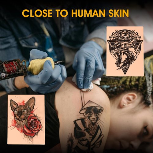 TUXIYA 50pcs Blank Tattoo Skin, Double Sided Blank Tattoo Practice Skins, 7.5x5.7in Fake Skin, for Tattooing and Eyebrow Practice – Suitable for Beginners and Experienced Artists