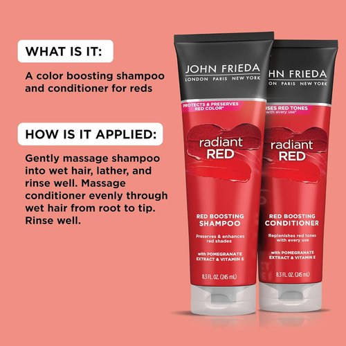 John Frieda Radiant Red Shampoo & Conditioner Bundle - Enhance Color with Pomegranate & Vitamin E