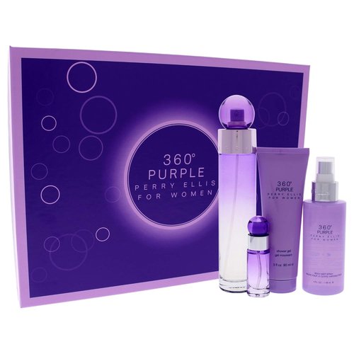 Perry Ellis 360 Purple Women's Fragrance Gift Set - 3.4oz EDP Spray, 7.5ml Mini, Body Mist & Shower Gel