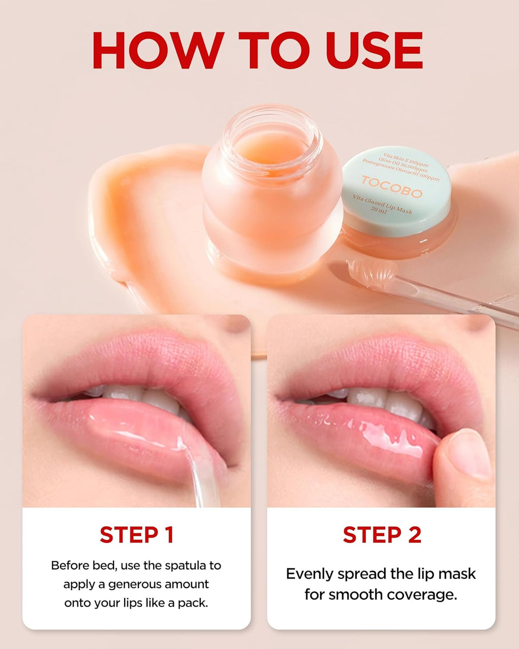 TOCOBO Vita Glazed Lip Mask - Vegan Overnight Treatment for Dry Lips | Gentle PHA Exfoliation, 0.68 oz