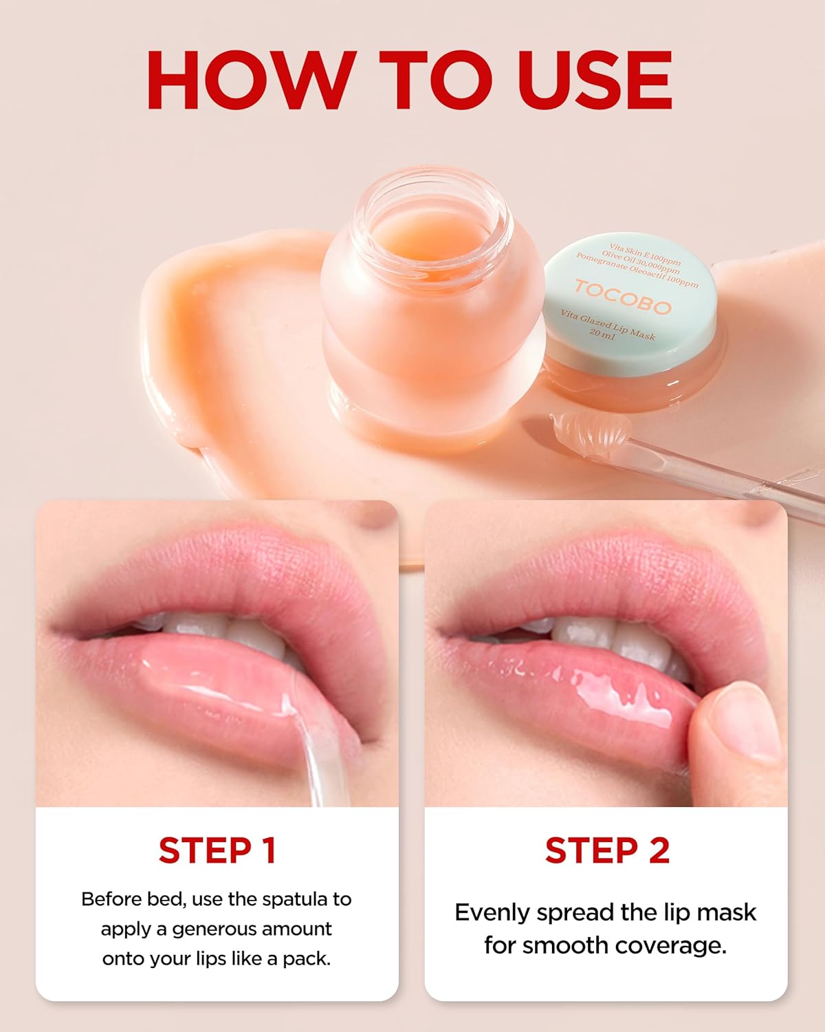 TOCOBO Vita Glazed Lip Mask - Vegan Overnight Treatment for Dry Lips | Gentle PHA Exfoliation, 0.68 oz