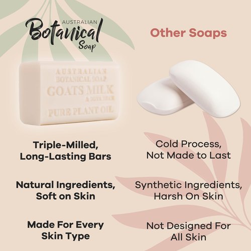 Australian Botanical Goats Milk Soap, Manuka Honey, Lemongrass and Sea Salt 6.6 OZ, Luxury Soap Bars Enriched with Shea Butter, Suitable for all Skin Types, Pack of 4
