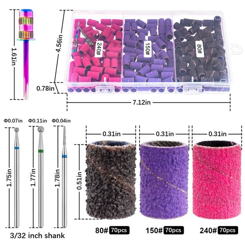 Sanding Bands for Nail Drill Sanding Bands Nail Drill Bits 210 Pcs Sanding Bands 3pcs Cuticle Drill Bits for Nails with 3/32" Mandrel Bit Boxed for Electric Nail Drill Nail Prep Tool