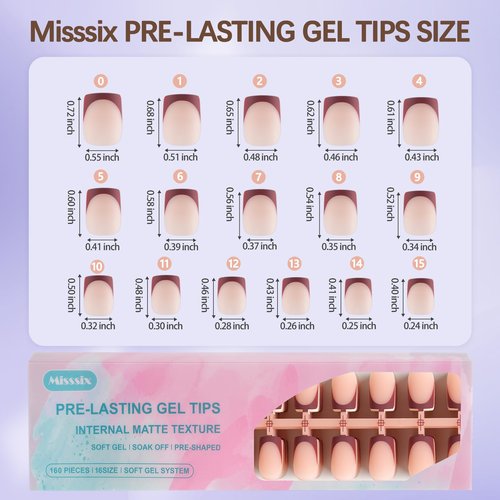 Misssix French Tip Press On Nails, 160Pcs French Gel Nail Tips Short Square, Soft Gel Fake Nails, X-BASIC Tips Starter Kit for Nail Art DIY 16 Sizes