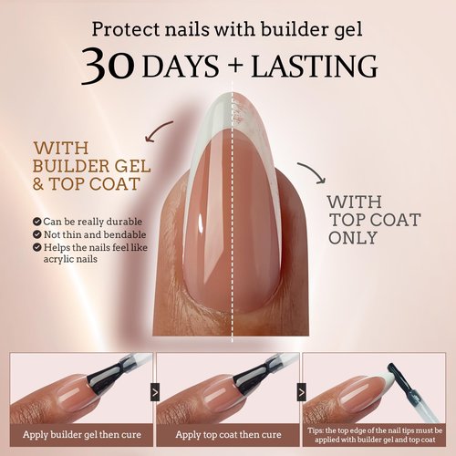 BTArtboxnails XCOATTIPS French Tip Nails, 160pcs Short Square Brown French Tip Press on Nails, French Tip Gel Nails for DIY Nail Art