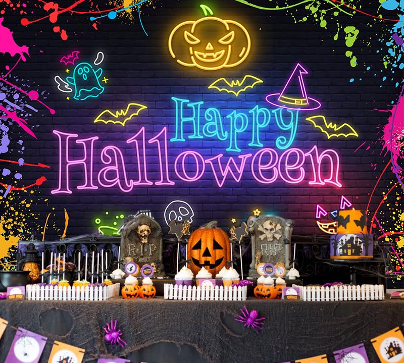7x5ft Neon Halloween Backdrop Banner for Party Decorations - Realistic Photo Background