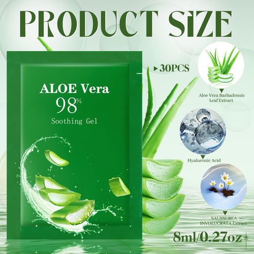 Siifert 30 Pcs Travel Size Aloe Vera Gel 98% Organic After Sun Moisturizer for Face, Body, Soothing Hydrating Lotion Bulk for Winter Vacation, Guests Skin Care Gifts