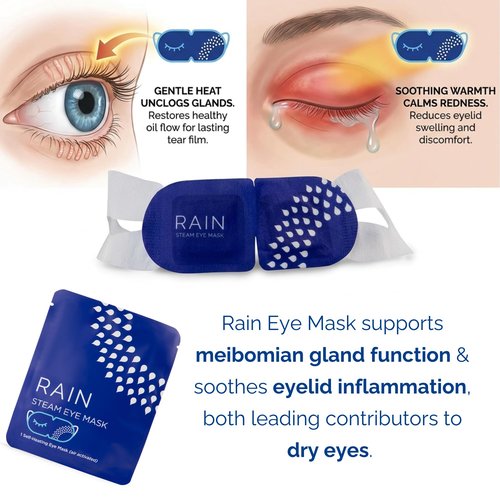 Rain Self Heating Steam Eye Mask for Dry Eyes - Warming Eye Compress with Moist Heat Therapy - Disposable Hot Compress Relief for Stye Treatment, Eye Fatigue & Dry Eye Relief (20 Masks)