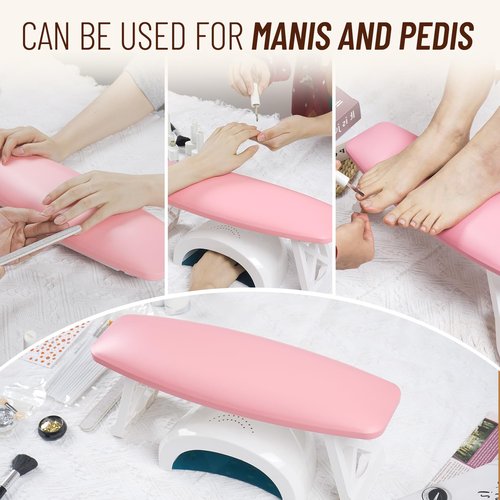 AMAZDIP 15.2 Inches Big Nail Arm Rest Hand Rest Stand, Nails Tech Must Have Supplies, Professional Foldable Soft Microfiber Leather Foot Hand Stand Cushion Pillow for Manicure Station, White