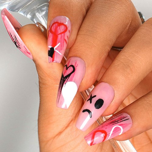 Sethexy Handmade Coffin Press on Nail Rhinestone False Nails Acrylic Stick On Fake Nail Tips for Women 10PCS with Glue (39-Emotion)