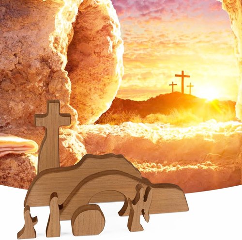 GoClimber Easter Scene Decoration - Wooden Empty Tomb & Cross Set for Religious Home Decor | Christian Gifts