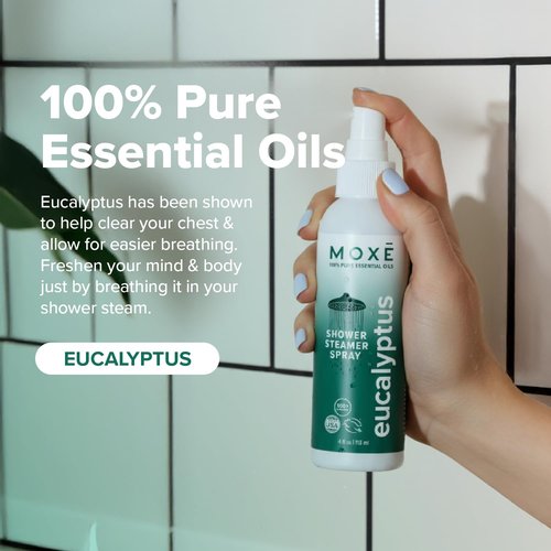 MOXĒ Eucalyptus Oil Shower Mist - Natural Aromatherapy Spray for Sinus Congestion Relief | 4 Ounces