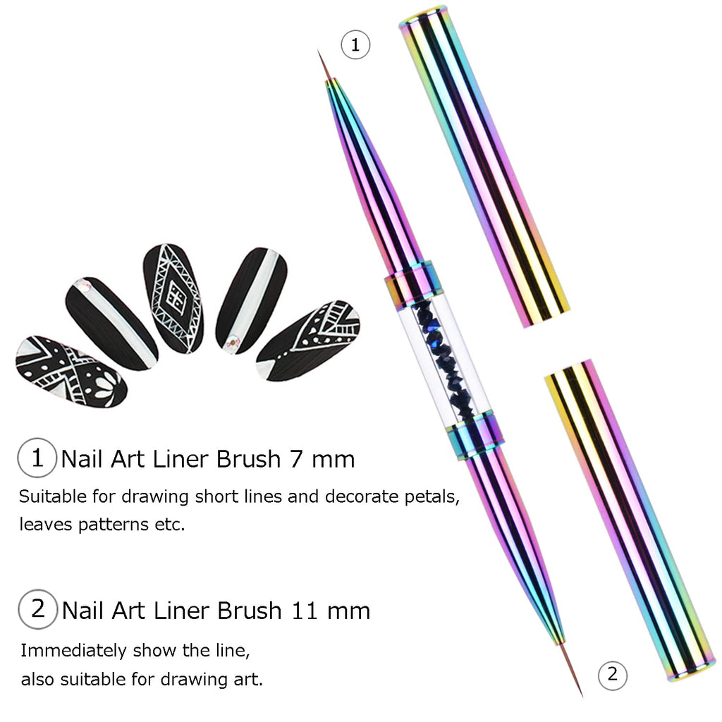 Ycyan 2Pcs Dual-ended UV Builder Gel Nail Brush Set Rhinestone Handle Nail Art Liner Brush Polygel Hard Gel Nail Brushes