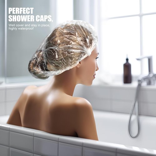 LEOBRO Individually Wrapped Disposable Shower Caps, 80pcs Large Plastic Shower Caps for Women Disposable, Plastic Hair Caps for Travel, Hotel Use, Travel Essentials for Women, 19.3 INCH