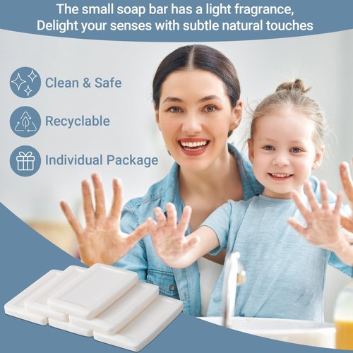 Kacctyen 100 Pcs 0.35oz Mini Bar Soap Bulk Individually Wrapped Bulk Hand Hotel Soap Bars Travel Size Toiletries for Vacation Hospitality Guest Bathroom Rentals