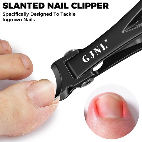 Toenail Clippers for Seniors Toenails, Heavy Duty Nail Clippers for Men Thick Nails with Wide Jaw Opening, Slanted Curved Large Fingernail Clippers, Black