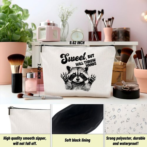 Sarcastic Raccoon Makeup Bag Funny Gifts Humor Cosmetic Bag Raccoon Gifts for Women Friend Sisters Coworker Zipper Pouchs Toiletry Bags for Camping Picnic Thanksgiving Christmas Friendship Gifts