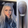 Zigzag Hair Lace Front Wigs - Long Straight Synthetic Pre Plucked with Natural Hairline, Heat Resistant, Glueless Silver Synthetic Lace Wig