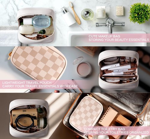 HFLZBRO Valentines Day Gifts for Her,Travel Makeup Bag Cosmetic Bag for Women,Small Makeup Organizer Bag,Cute & Waterproof Vegan Leather Makeup Case with Multiple Compartments (BROWN)