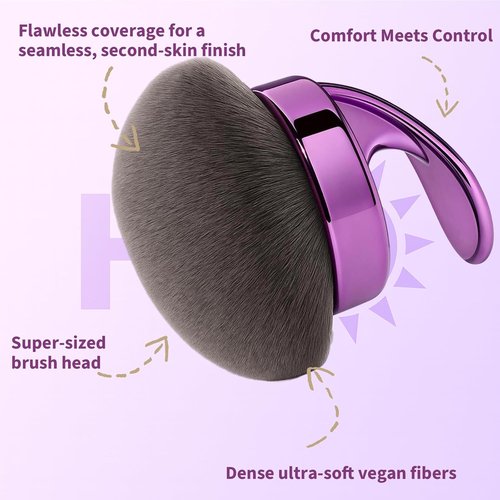 Blend & Blur Ultra Large Body Makeup Brush - 5.11-Inch Wide-Headed Kabuki for Effortless Self Tan Application | Purple