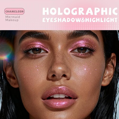 HOSAILY Holographic Duochrome Pink Glitter Eyeshadow Palette - Color Shift Metallic Shimmer & Iridescent Highlighter