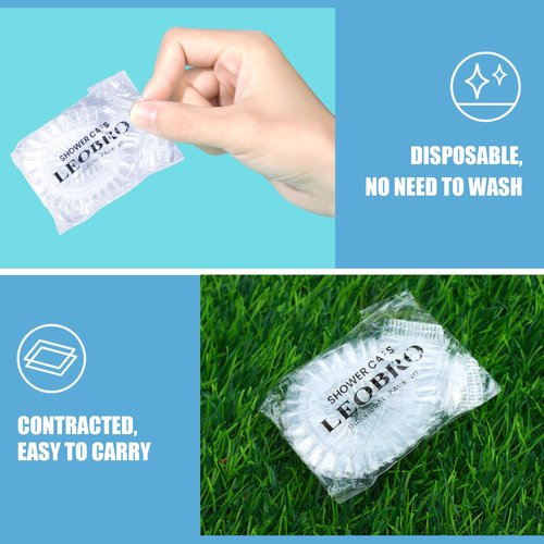 LEOBRO Individually Wrapped Disposable Shower Caps, 80pcs Large Plastic Shower Caps for Women Disposable, Plastic Hair Caps for Travel, Hotel Use, Travel Essentials for Women, 19.3 INCH