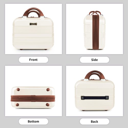 GigabitBest 14" Portable Hard Shell Makeup Travel Case - Stylish PC+ABS Cosmetic Organizer for Women - Scratch-Resistant, Elastic Strap, Mini Suitcase - Perfect for Romantic Gifts（Light Brown）