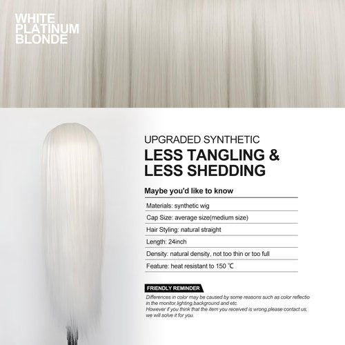 Jozlynn White Platinum Blonde Lace Front Wigs for Women Pre-plucked Natural Hairline Long Straight Heat Resistant Synthetic Glueless Wig For Party Daily Wear
