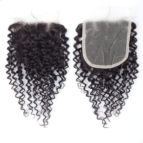 Kinky Curly Short Wavy Human Hair 6 Bundles with 4x4 Closure Brazilian Kinky Curly Bundles Human Hair Extensions Natural Color(8"8"8"8"8"8"+8")25g/Bundle