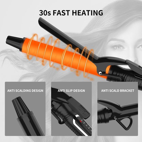 MCH Ceramic Curling Iron with 7-Inch Barrel, Adjustable Temperature, LED Display, and Dual Voltage for Long Hair - Professional Curling Wand with Instant Heat up to 450°F