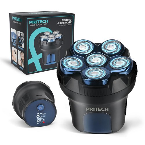 PRITECH Head Shaver for Bald Men - Effortless 6D Floating Shave,Electric Head Shavers for Men & Bald Head Shavers,Waterproof Cordless Razor for Smooth Scalp,Face & Perfect Beard,2-Speed,80Min Runtime