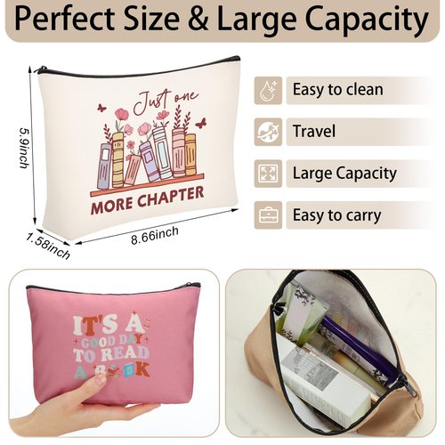 Sunnymove 12 Pcs Book Lover Makeup Bags Book Club Gifts for Women Novelty Bookish Cosmetic Bag with Zipper Pouch for Teen Adult Bookish Librarian Reader Gifts (Boho Style)