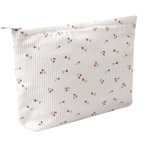 OZAOZ Makeup bag for Women, Flower Cosmetic Bags Zipper Pouch, Large Capacity Corduroy Makeup Bag, Travel Toiletry Bag Organizer for Women and Girls (Flower-C)